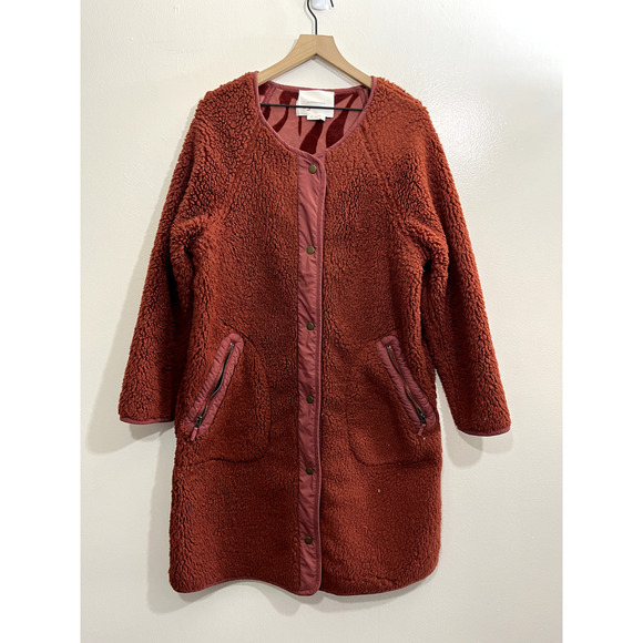 Anthropologie Womens Sherpa Fleece Reversible Margot Coat Jacket Terracota Red M - Picture 1 of 14